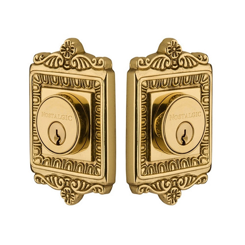 Nostalgic Warehouse - Egg & Dart Plate Double Cylinder Deadbolt in Unlacquered Brass - EADEAD - 719163 - 2 3/4" Backset