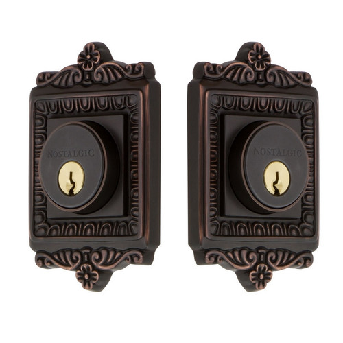 Nostalgic Warehouse - Egg & Dart Plate Double Cylinder Deadbolt in Timeless Bronze - EADEAD - 719155 - 2 3/4" Backset