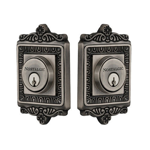 Nostalgic Warehouse - Egg & Dart Plate Double Cylinder Deadbolt in Antique Pewter - EADEAD - 719151 - 2 3/4" Backset