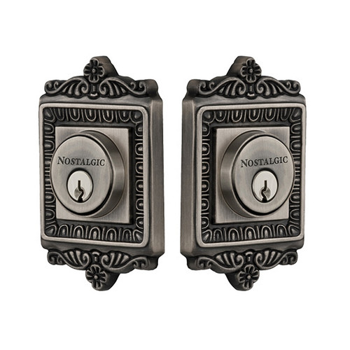 Nostalgic Warehouse - Egg & Dart Plate Double Cylinder Deadbolt in Antique Pewter - EADEAD - 719158 - 2 3/4" Backset