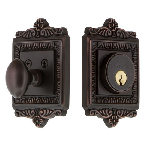 Nostalgic Warehouse - Egg & Dart Plate Single Cylinder Deadbolt in Timeless Bronze - EADEAD - 719031 - 2 3/4" Backset