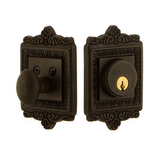 Nostalgic Warehouse - Egg & Dart Plate Single Cylinder Deadbolt in Oil-Rubbed Bronze - EADEAD - 719021 - 2 3/4" Backset