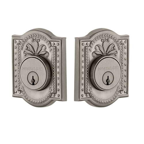 Nostalgic Warehouse - Meadows Plate Double Cylinder Deadbolt in Satin Nickel - MEAMEA - 733030 - 2 3/8" Backset