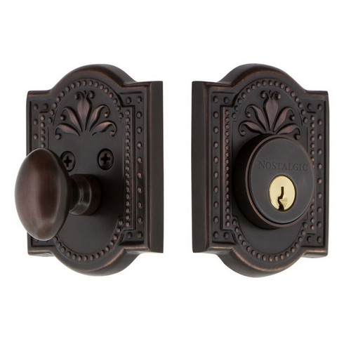 Nostalgic Warehouse - Meadows Plate Single Cylinder Deadbolt in Timeless Bronze - MEAMEA - 703939 - 2 3/8" Backset