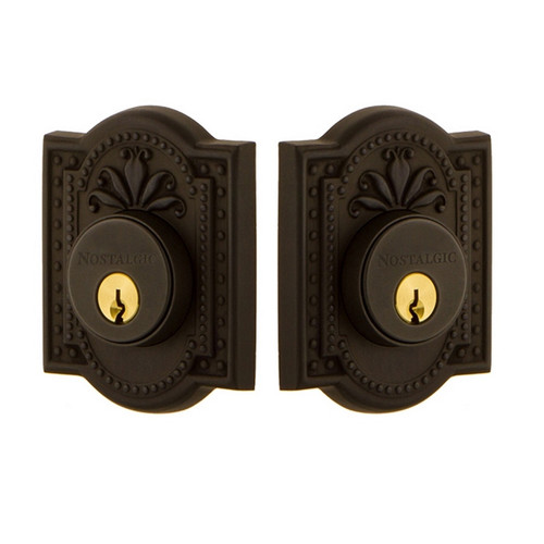Nostalgic Warehouse - Meadows Plate Double Cylinder Deadbolt in Oil-Rubbed Bronze - Keyed Different - MEAMEA - 719173 - 2 3/4" Backset