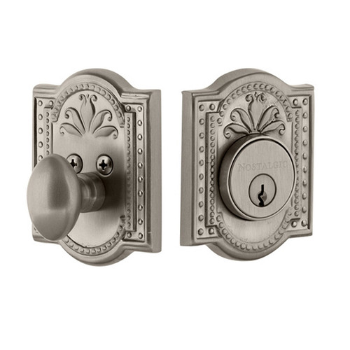Nostalgic Warehouse - Meadows Plate Single Cylinder Deadbolt in Satin Nickel - Keyed Different - MEAMEA - 719044 - 2 3/4" Backset