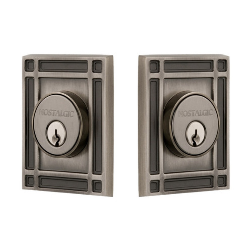 Nostalgic Warehouse - Mission Plate Double Cylinder Deadbolt in Antique Pewter - MISMIS - 715152 - 2 3/8" Backset