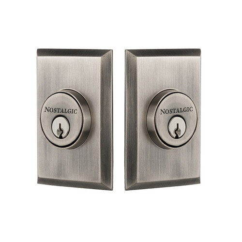 Nostalgic Warehouse - New York Plate Double Cylinder Deadbolt in Antique Pewter - NYKNYK - 733284 - 2 3/8" Backset