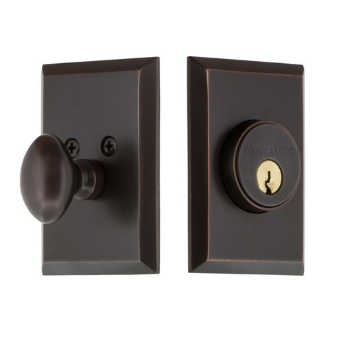 Nostalgic Warehouse - New York Plate Single Cylinder Deadbolt in Timeless Bronze - NYKNYK - 703944 - 2 3/8" Backset