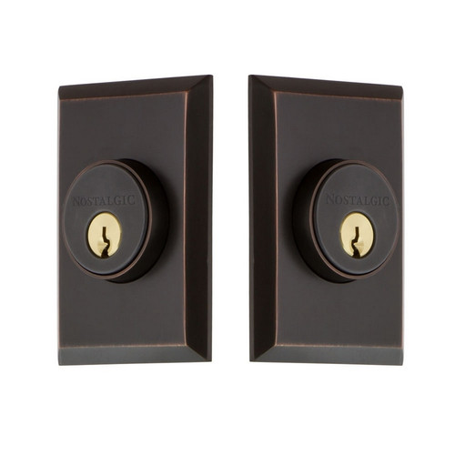 Nostalgic Warehouse - New York Plate Double Cylinder Deadbolt in Timeless Bronze - NYKNYK - 719200 - 2 3/4" Backset