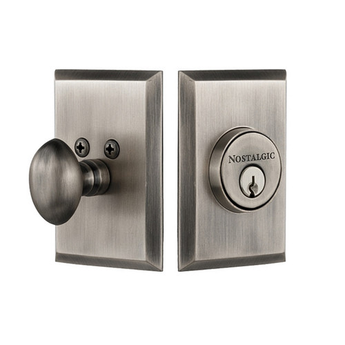 Nostalgic Warehouse - New York Plate Single Cylinder Deadbolt in Antique Pewter - NYKNYK - 719065 - 2 3/4" Backset