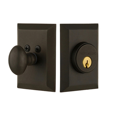 Nostalgic Warehouse - New York Plate Single Cylinder Deadbolt in Oil-Rubbed Bronze - NYKNYK - 719059 - 2 3/4" Backset