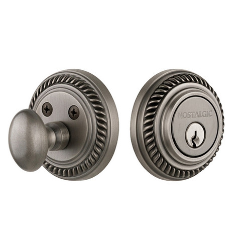 Nostalgic Warehouse - Rope Rosette Single Cylinder Deadbolt in Antique Pewter - ROPROP - 702285 - 2 3/8" Backset