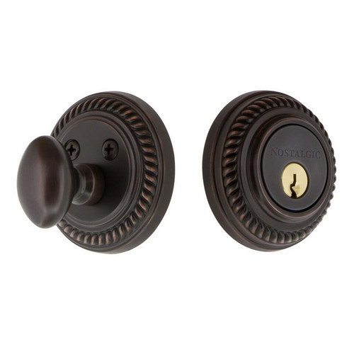 Nostalgic Warehouse - Rope Rosette Single Cylinder Deadbolt in Timeless Bronze - ROPROP - 703945 - 2 3/8" Backset