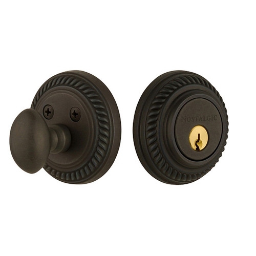 Nostalgic Warehouse - Rope Rosette Single Cylinder Deadbolt in Oil Rubbed Bronze - ROPROP - 719073 - 2 3/4" Backset