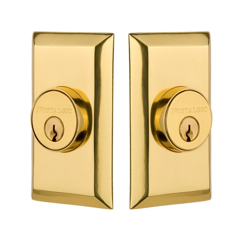 Nostalgic Warehouse - Studio Plate Double Cylinder Deadbolt in Polished Brass - STUSTU - 713613 - 2 3/8" Backset