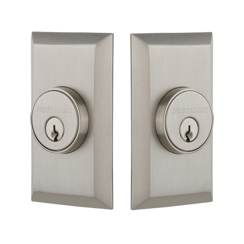 Nostalgic Warehouse - Studio Plate Double Cylinder Deadbolt in Satin Nickel - STUSTU - 719228 - 2 3/4" Backset