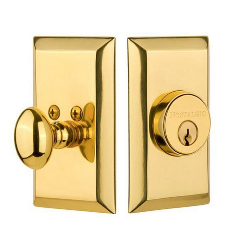 Nostalgic Warehouse - Studio Plate Single Cylinder Deadbolt in Polished Brass - STUSTU - 719089 - 2 3/4" Backset