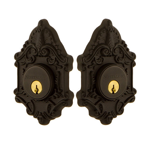Nostalgic Warehouse - Victorian Plate Double Cylinder Deadbolt in Oil-Rubbed Bronze - VICVIC - 733018 - 2 3/8" Backset