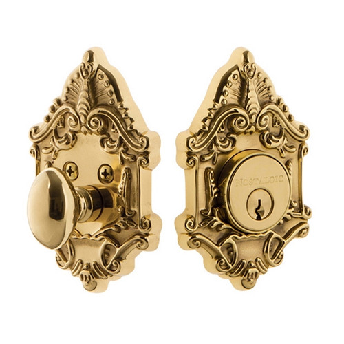 Nostalgic Warehouse - Victorian Plate Single Cylinder Deadbolt in Unlacquered Brass - Keyed Different - VICVIC - 719111 - 2 3/4" Backset
