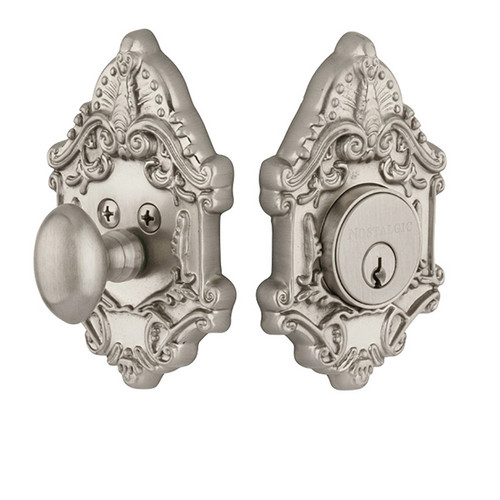 Nostalgic Warehouse - Victorian Plate Single Cylinder Deadbolt in Satin Nickel - VICVIC - 719102 - 2 3/4" Backset