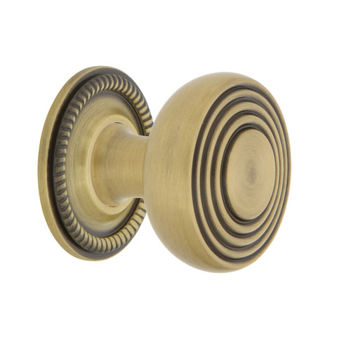 Nostalgic Warehouse - Deco Brass 1 3/8" Cabinet Knob with Rope Rose in Antique Brass - CKB-DECROP - 769472