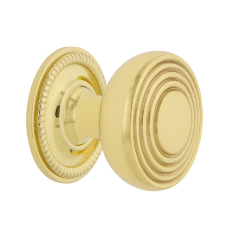 Nostalgic Warehouse - Deco Brass 1 3/8" Cabinet Knob with Rope Rose in Unlacquered Brass - CKB-DECROP - 769474