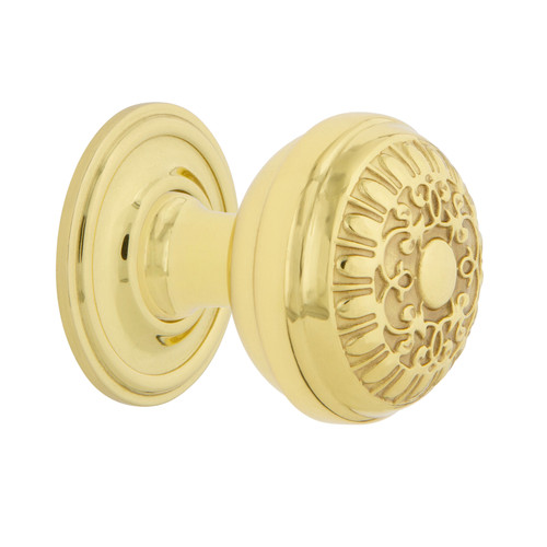 Nostalgic Warehouse - Egg And Dart Brass 1 3/8" Cabinet Knob with Classic Rose in Unlacquered Brass - CKB-EADCLA - 769477