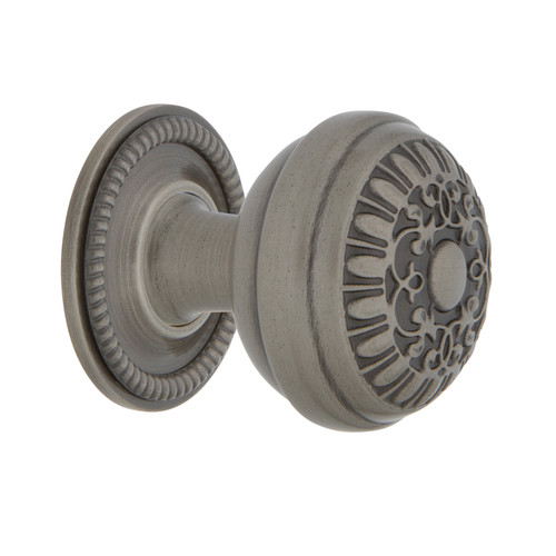 Nostalgic Warehouse - Egg And Dart Brass 1 3/8" Cabinet Knob with Rope Rose in Antique Pewter - CKB-EADROP - 769489