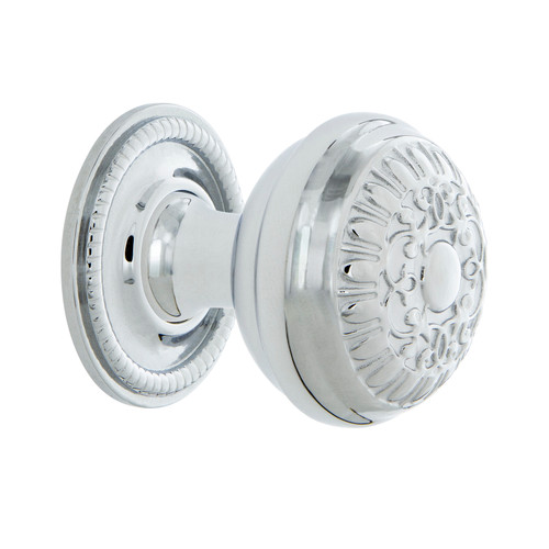 Nostalgic Warehouse - Egg And Dart Brass 1 3/8" Cabinet Knob with Rope Rose in Bright Chrome - CKB-EADROP - 769493