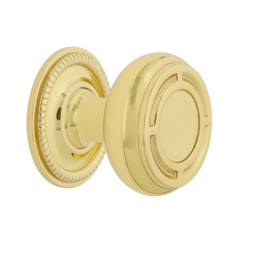 Nostalgic Warehouse - Mission Brass 1 3/8" Cabinet Knob with Rope Rose in Polished Brass - CKB-MISROP - 769540