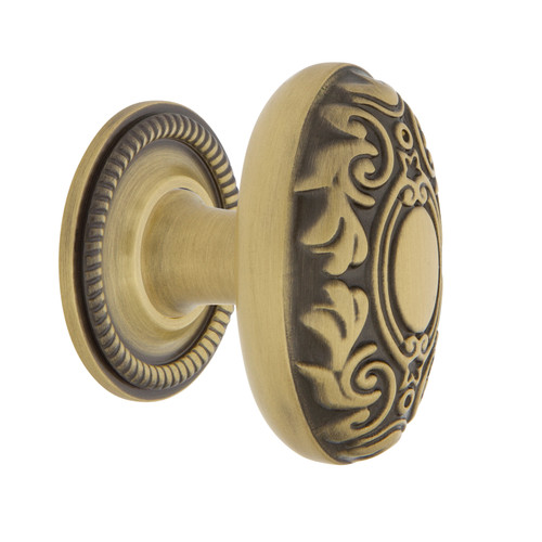 Nostalgic Warehouse - Victorian Brass 1 3/4" Cabinet Knob with Rope Rose in Antique Brass - CKB-VICROP - 769577