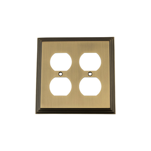Nostalgic Warehouse - Deco Switch Plate with Double Outlet in Antique Brass - DECSWPLTD2 - 719741
