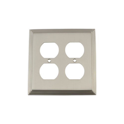 Nostalgic Warehouse - Deco Switch Plate with Double Outlet in Satin Nickel - DECSWPLTD2 - 720029