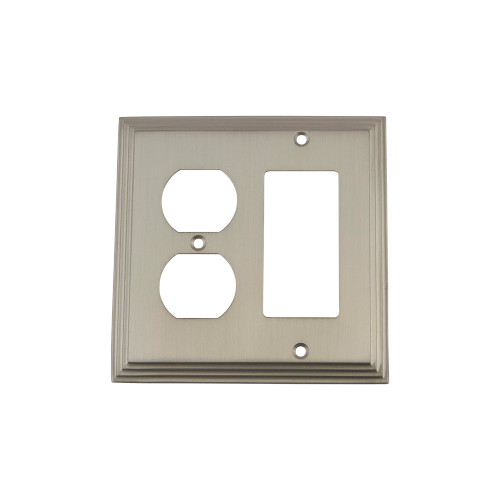 Nostalgic Warehouse - Deco Switch Plate with Rocker and Outlet in Satin Nickel - DECSWPLTRD - 720032