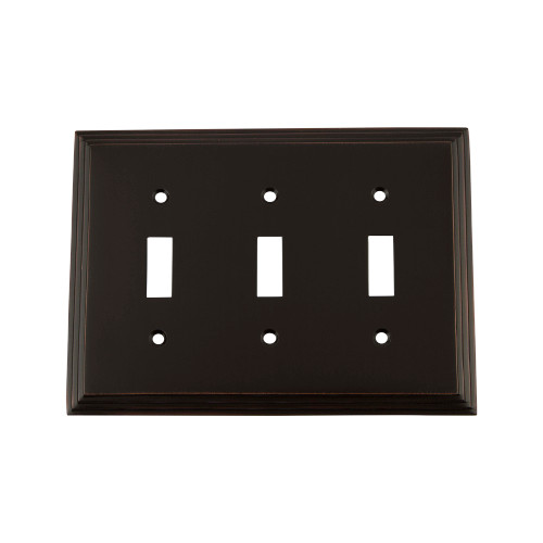 Nostalgic Warehouse - Deco Switch Plate with Triple Toggle in Timeless Bronze - DECSWPLTT3 - 719664