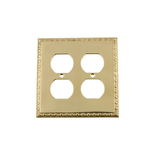 Nostalgic Warehouse - Egg & Dart Switch Plate with Double Outlet in Unlacquered Brass - EADSWPLTD2 - 720125