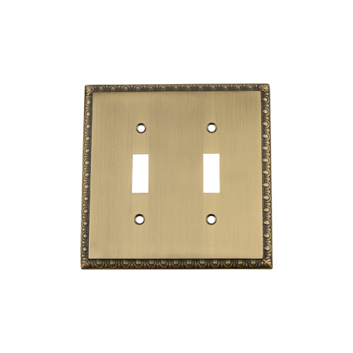 Nostalgic Warehouse - Egg & Dart Switch Plate with Double Toggle in Antique Brass - EADSWPLTT2 - 719759