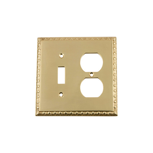 Nostalgic Warehouse - Egg & Dart Switch Plate with Toggle and Outlet in Unlacquered Brass - EADSWPLTTD - 720127