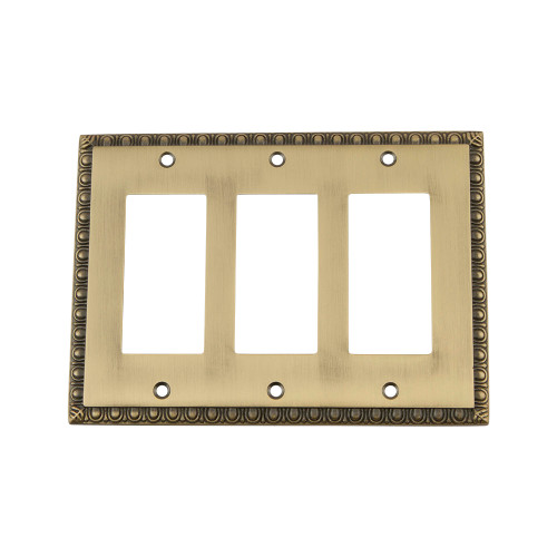 Nostalgic Warehouse - Egg & Dart Switch Plate with Triple Rocker in Antique Brass - EADSWPLTR3 - 719763