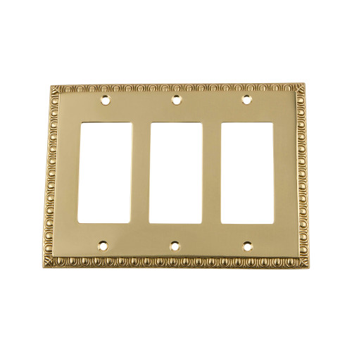 Nostalgic Warehouse - Egg & Dart Switch Plate with Triple Rocker in Unlacquered Brass - EADSWPLTR3 - 720123