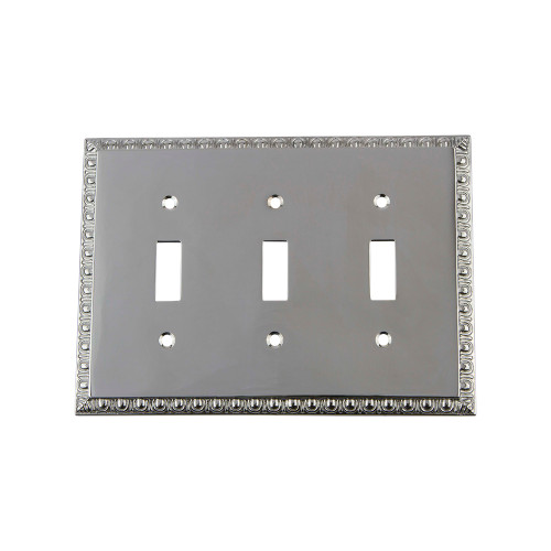 Nostalgic Warehouse - Egg & Dart Switch Plate with Triple Toggle in Bright Chrome - EADSWPLTT3 - 719904