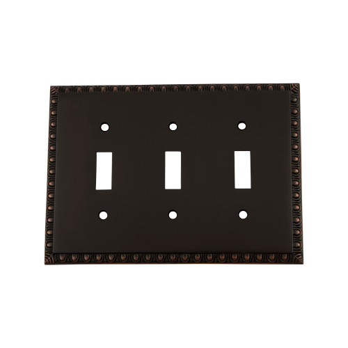 Nostalgic Warehouse - Egg & Dart Switch Plate with Triple Toggle in Timeless Bronze - EADSWPLTT3 - 719688