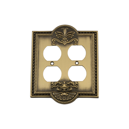 Nostalgic Warehouse - Meadows Switch Plate with Double Outlet in Antique Brass - MEASWPLTD2 - 719717