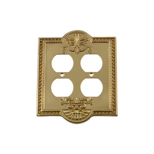 Nostalgic Warehouse - Meadows Switch Plate with Double Outlet in Unlacquered Brass - MEASWPLTD2 - 720077
