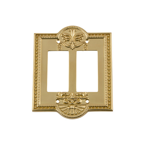 Nostalgic Warehouse - Meadows Switch Plate with Double Rocker in Polished Brass - MEASWPLTR2 - 719930