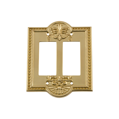 Nostalgic Warehouse - Meadows Switch Plate with Double Rocker in Unlacquered Brass - MEASWPLTR2 - 720074