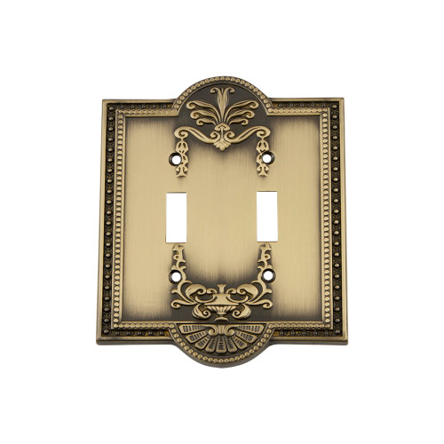 Nostalgic Warehouse - Meadows Switch Plate with Double Toggle in Antique Brass - MEASWPLTT2 - 719711