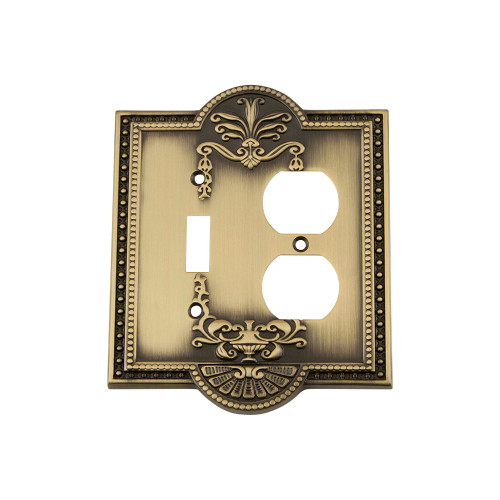 Nostalgic Warehouse - Meadows Switch Plate with Toggle and Outlet in Antique Brass - MEASWPLTTD - 719719