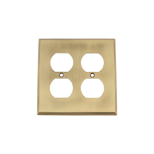 Nostalgic Warehouse - New York Switch Plate with Double Outlet in Antique Brass - NYKSWPLTD2 - 719705